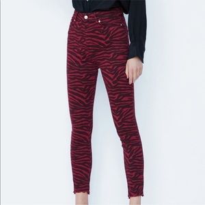 ZARA red zebra print high rise jeans